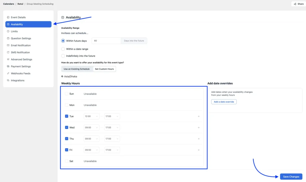 availability setup for group meeting